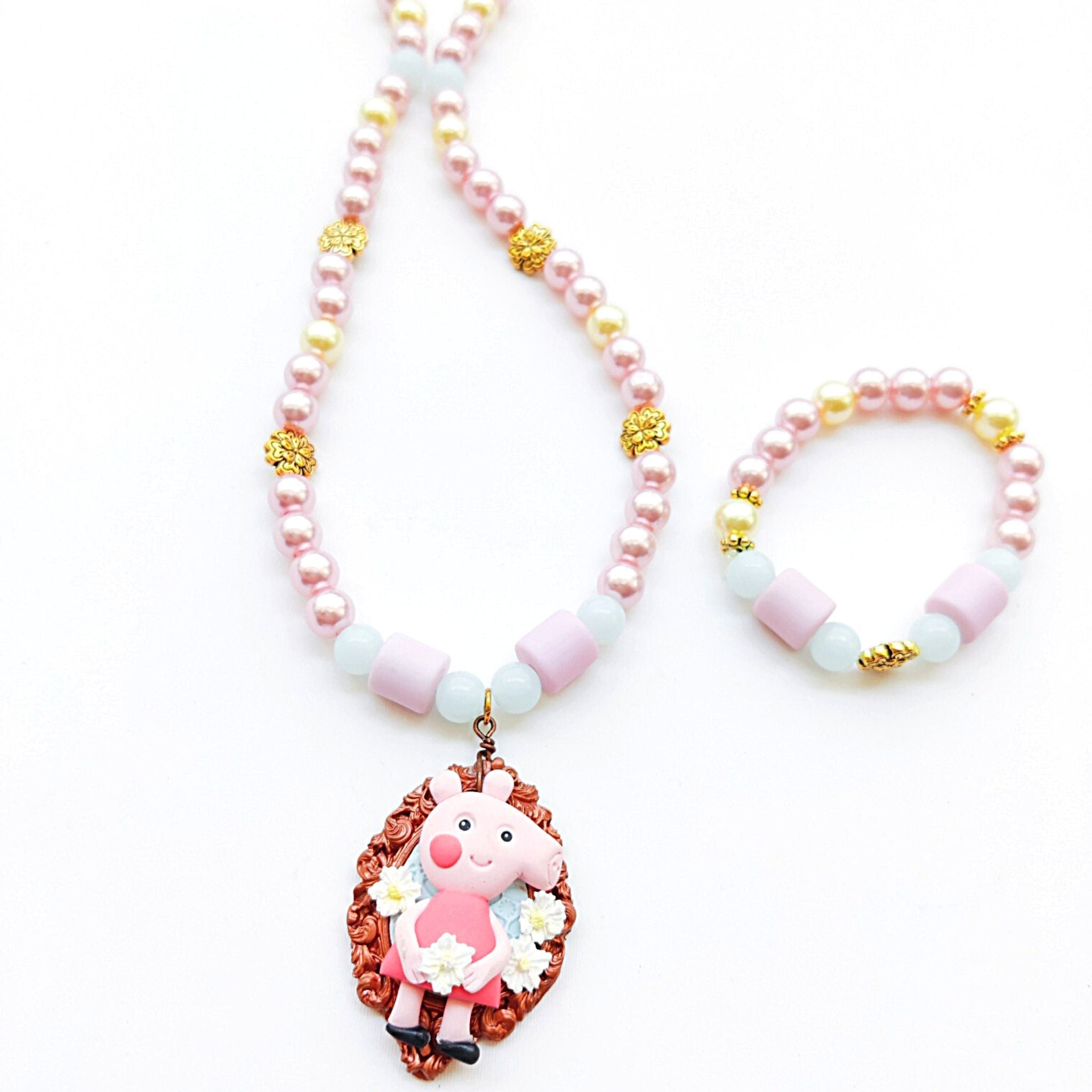 Peppa pig necklace bracelet set sale