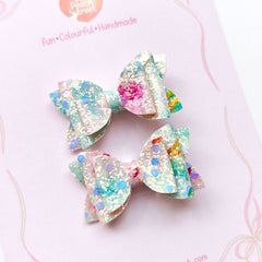 Glittery Floral Pigtail Bows