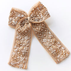 Champagne Garden Embroidered Bow Hair Clip
