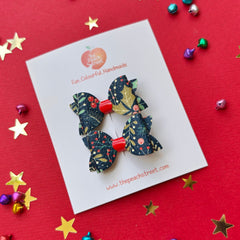 Holly Print Pigtail Bows