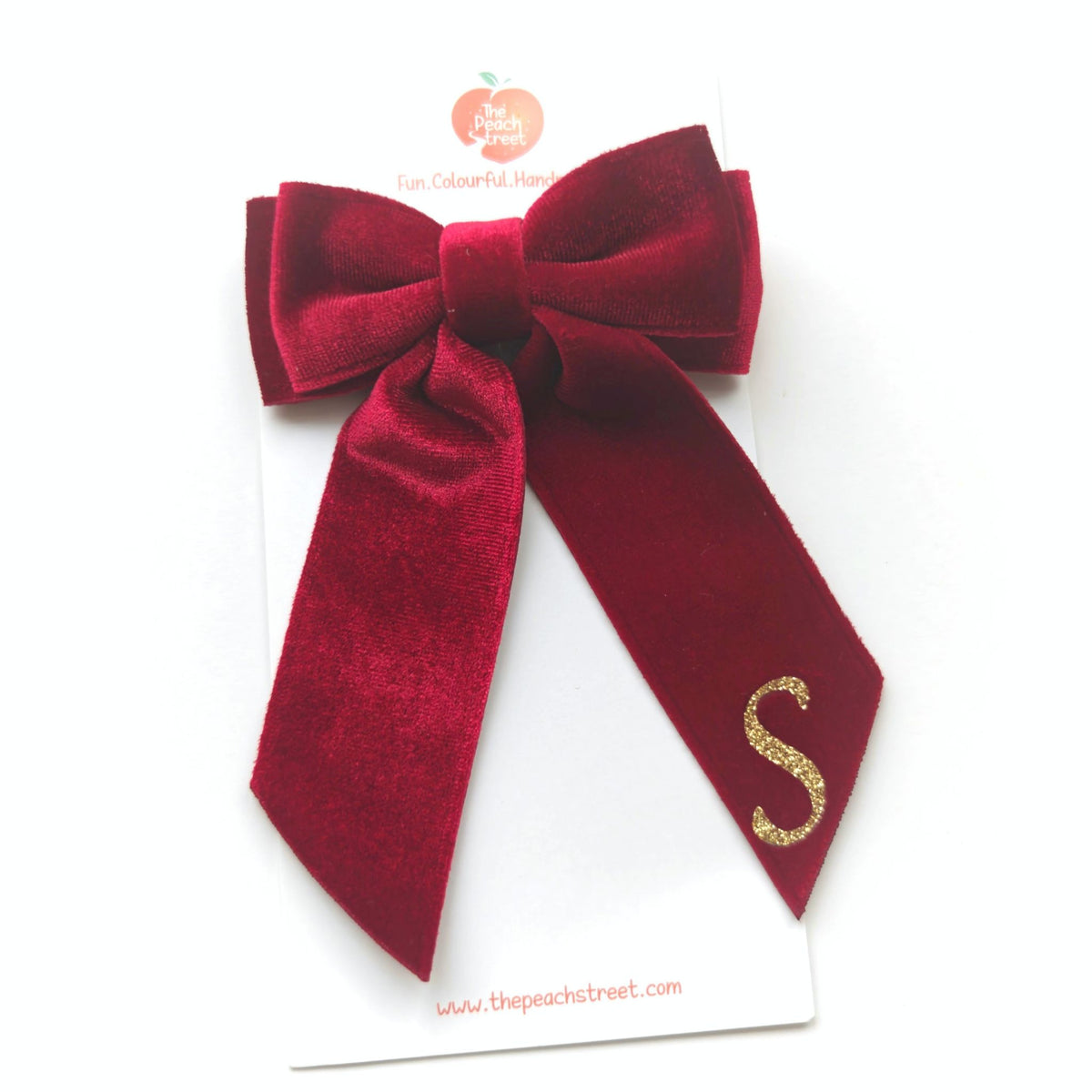 Monogrammed Velvet Bow S- Dark Red