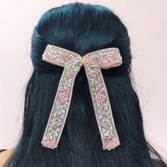 Blush Garden Zari Bow Hair Clip