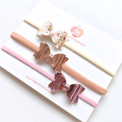 Rosé Bow Baby Headbands – Set of 3