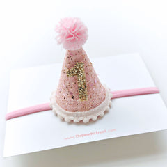 🌸 Pink Sparkle Birthday Hat Headband