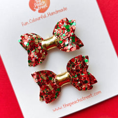 Holly Sparkle Pigtail Bows 🎅✨