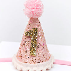 🌸 Pink Sparkle Birthday Hat Headband