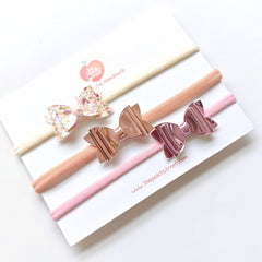 Rosé Bow Baby Headbands – Set of 3
