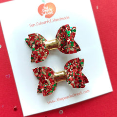 Holly Sparkle Pigtail Bows 🎅✨