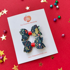 Holly Print Pigtail Bows