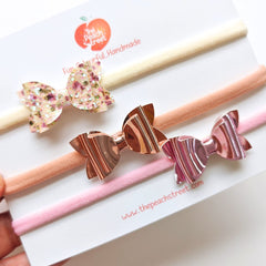 Rosé Bow Baby Headbands – Set of 3