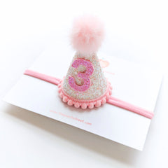 Pink Confetti Birthday Party Hat Headband