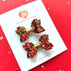 Holly Sparkle Pigtail Bows 🎅✨