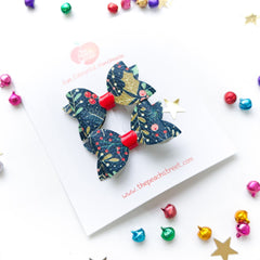 Holly Print Pigtail Bows