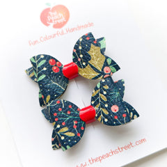 Holly Print Pigtail Bows