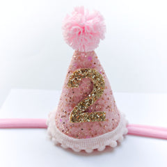 🌸 Pink Sparkle Birthday Hat Headband