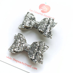 Pigtail Bows- Silver