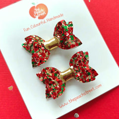 Holly Sparkle Pigtail Bows 🎅✨