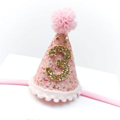 🌸 Pink Sparkle Birthday Hat Headband