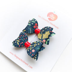 Holly Print Pigtail Bows