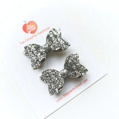 Pigtail Bows- Silver