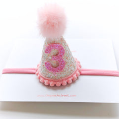 Pink Confetti Birthday Party Hat Headband