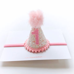 Pink Confetti Birthday Party Hat Headband