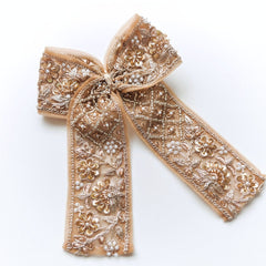 Champagne Garden Embroidered Bow Hair Clip