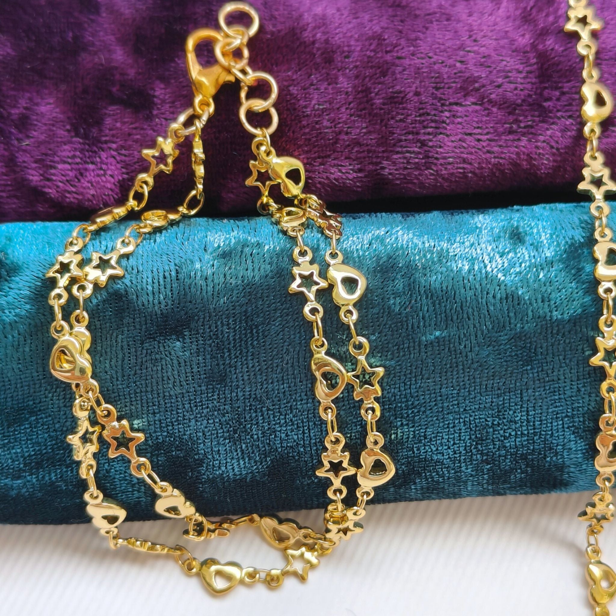 Hearts & Stars Gold Plated Necklace Bracelet Set