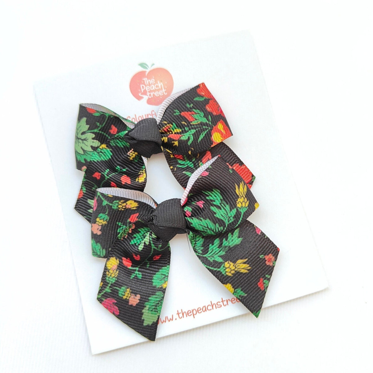 Black Floral Print Bows