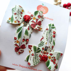 Holly Berry Bow Snap Clips