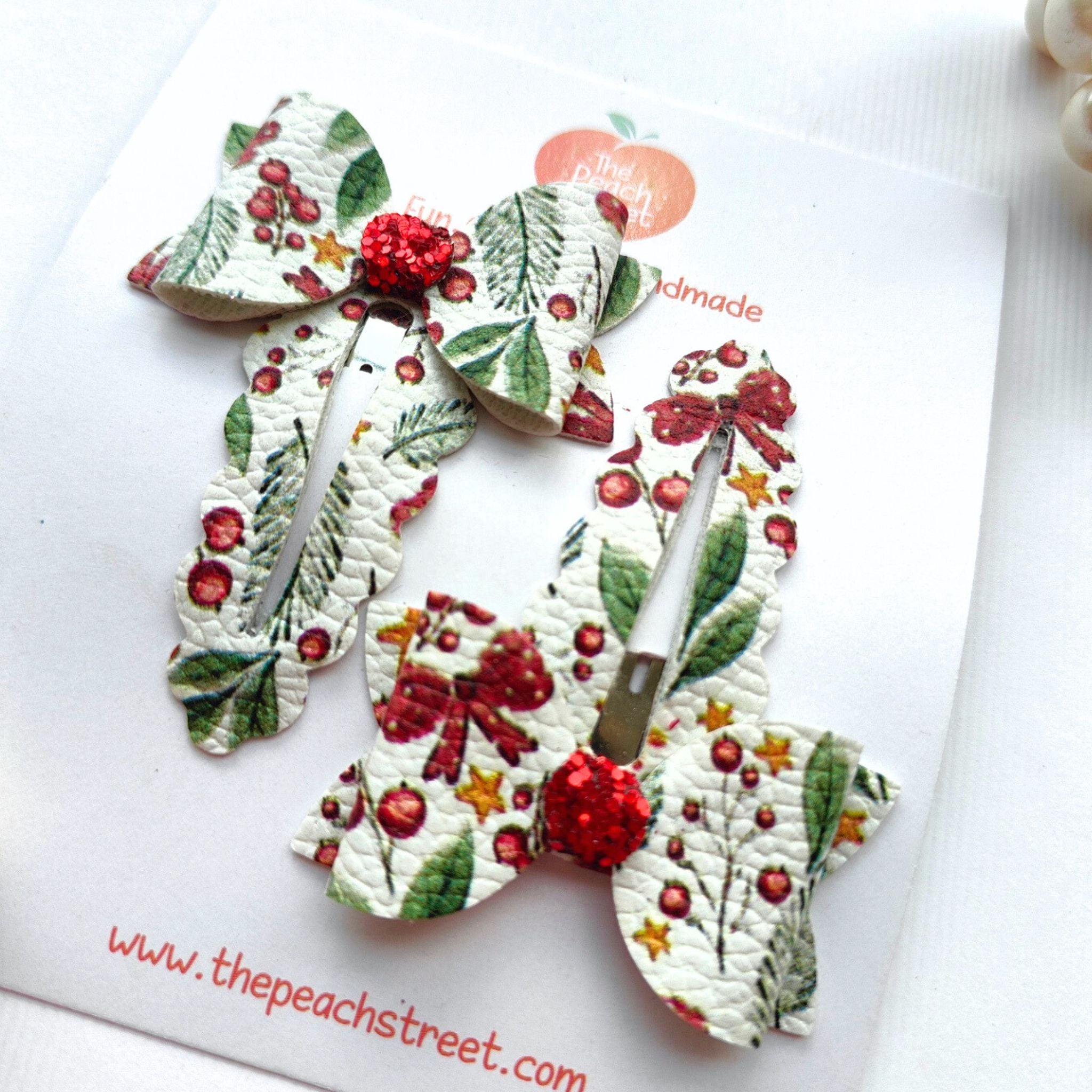 Holly Berry Bow Snap Clips