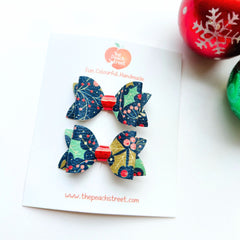 Holly Print Pigtail Bows