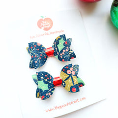 Holly Print Pigtail Bows