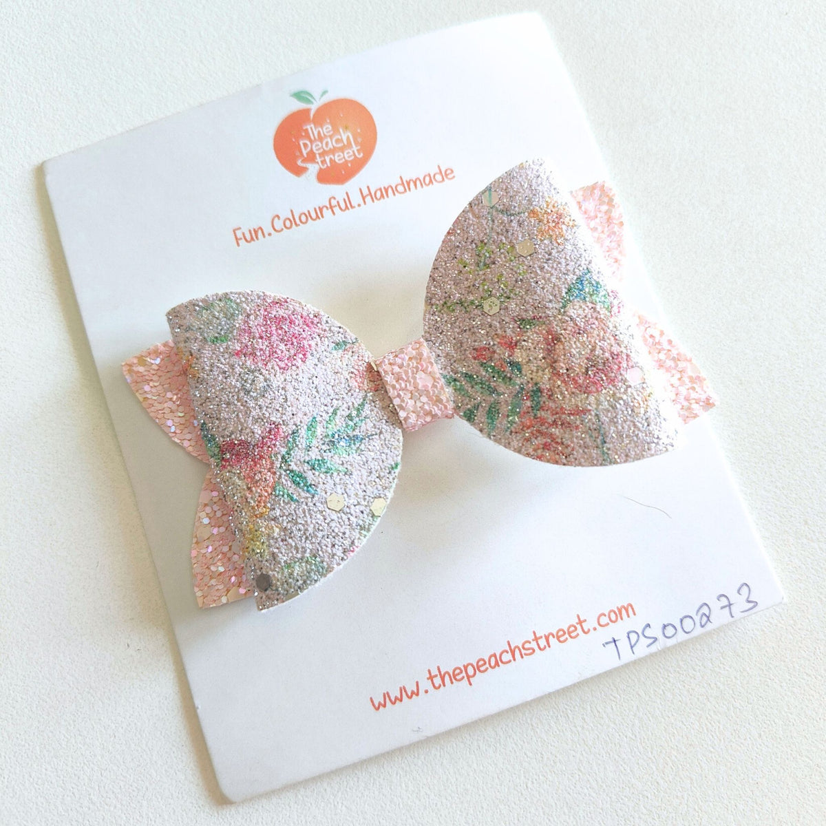 Floral Print Glitter Bow