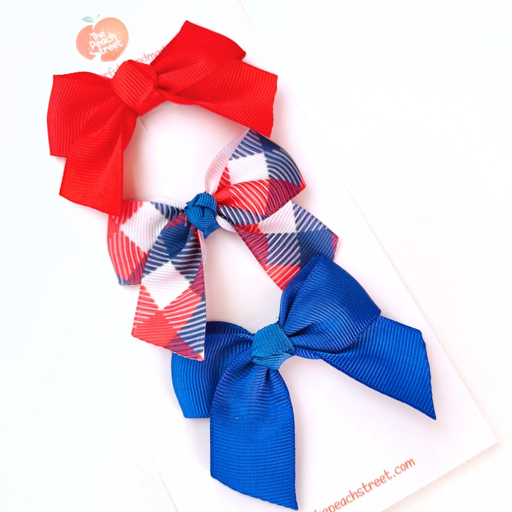 Set of 3 Bows in Blue & Red