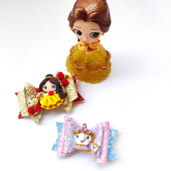 Belle and Mrs.Potts & Chip- Set of 2 Bows (Inspired by Beauty and The Beast)
