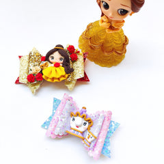 Belle and Mrs.Potts & Chip- Set of 2 Bows (Inspired by Beauty and The Beast)