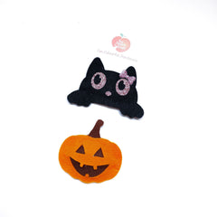 Halloween Hair Clips- Jack-O-Lantern & Black Cat