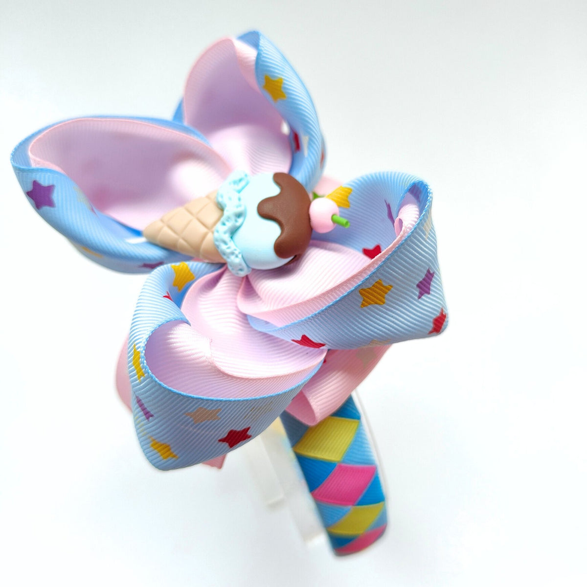 Ice- Cream Cone Boutique Bow Hairband- Blue