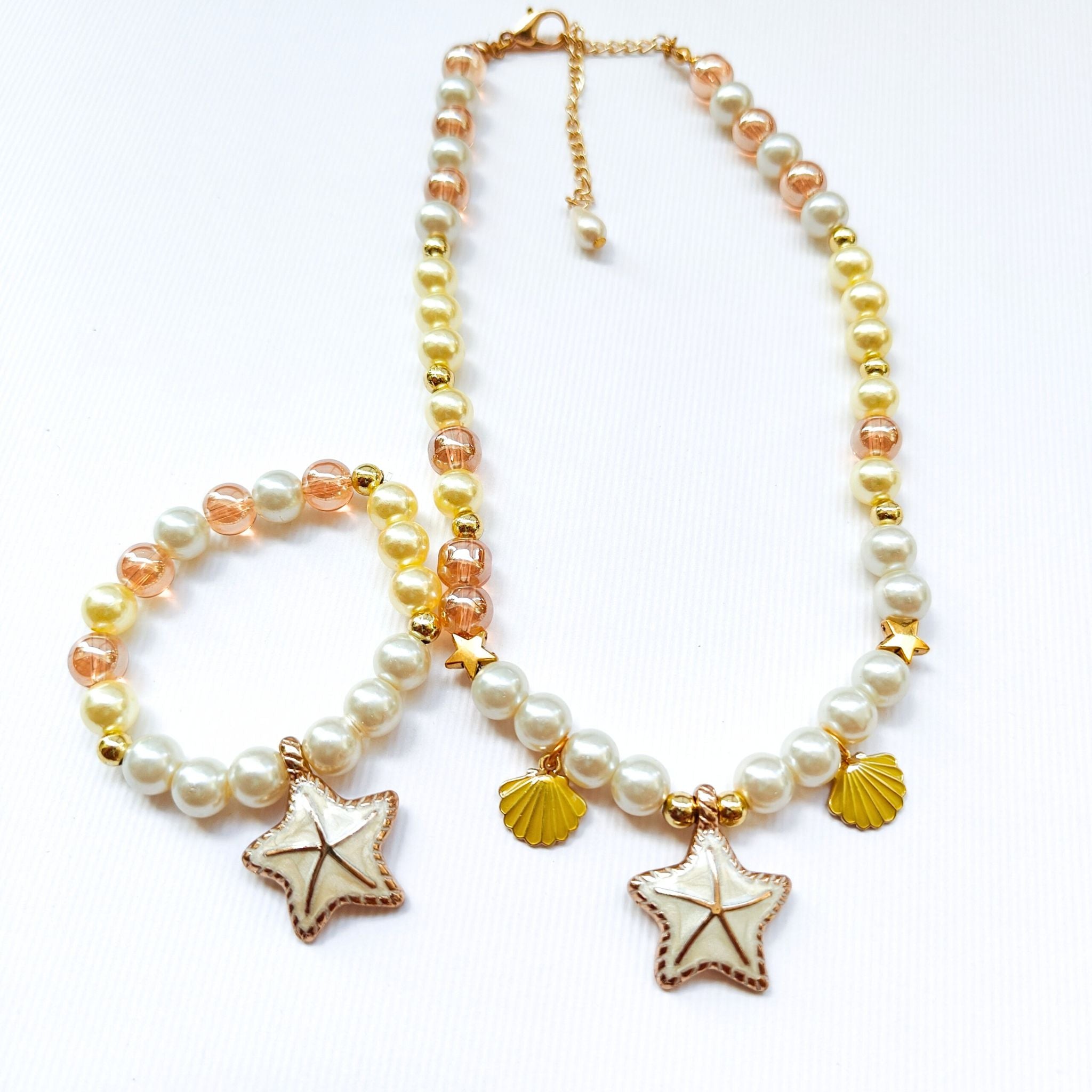 Starfish & Pearls Necklace Bracelet Set