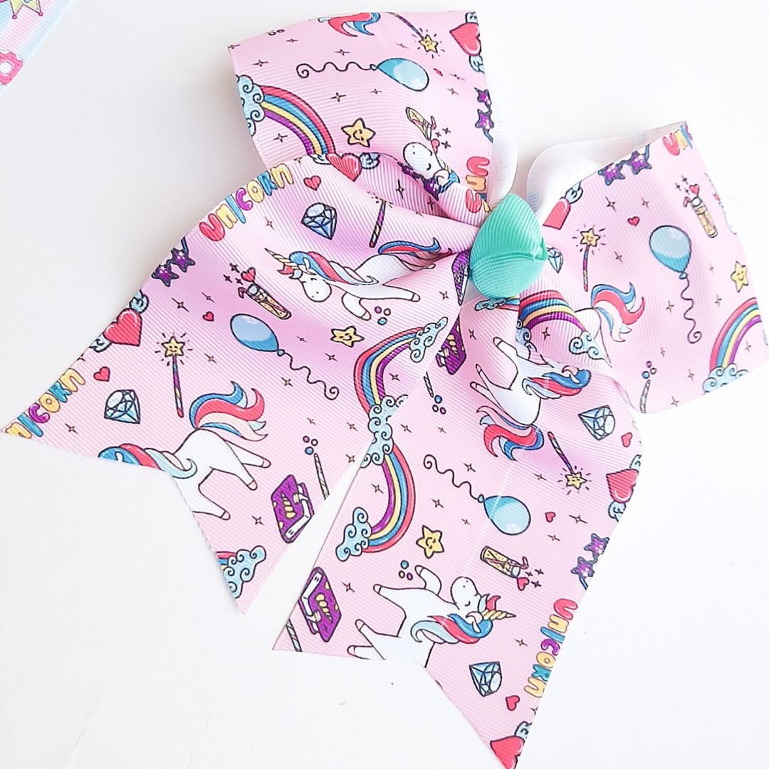 Unicorn Print Cheer Bow in Pink