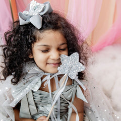 Magical Sparkly Cape/Wand/Crown-Silver Grey