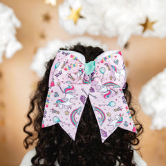 Unicorn Print Cheer Bow in Pink