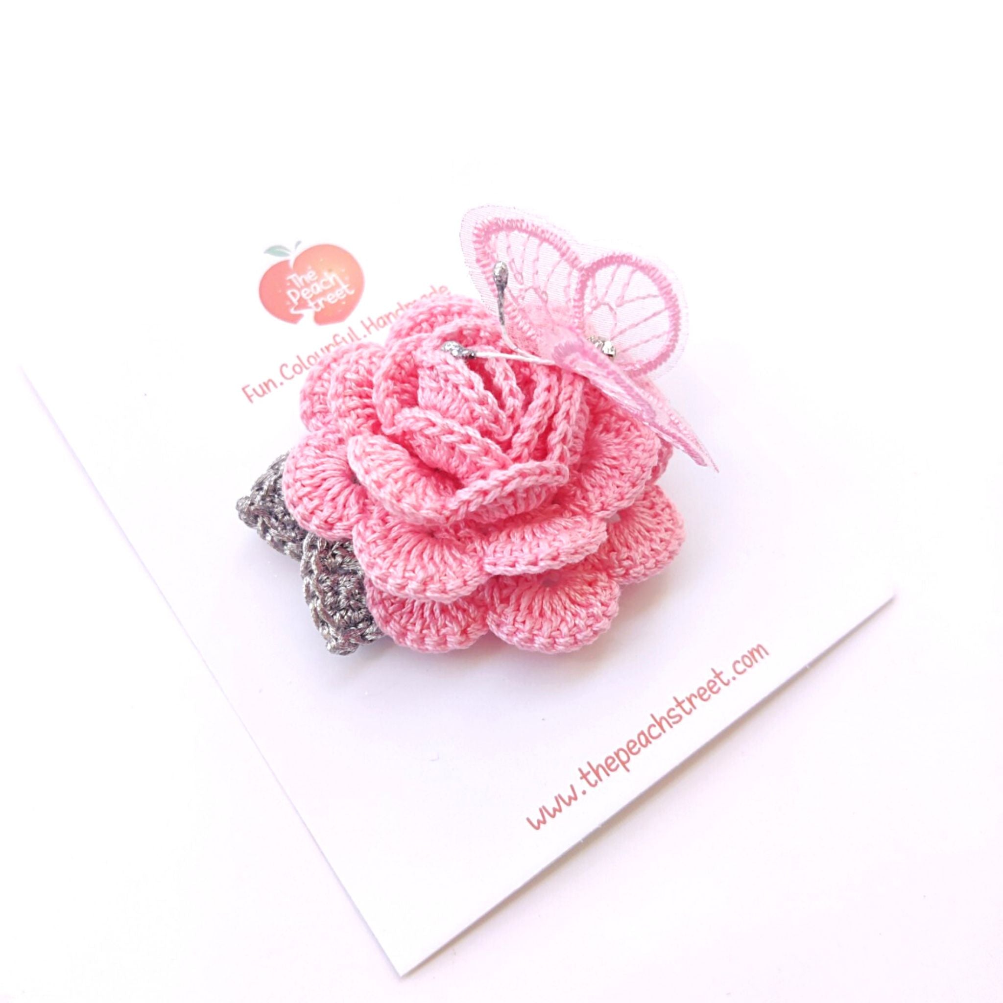 Crocheted Rose with Butterfly