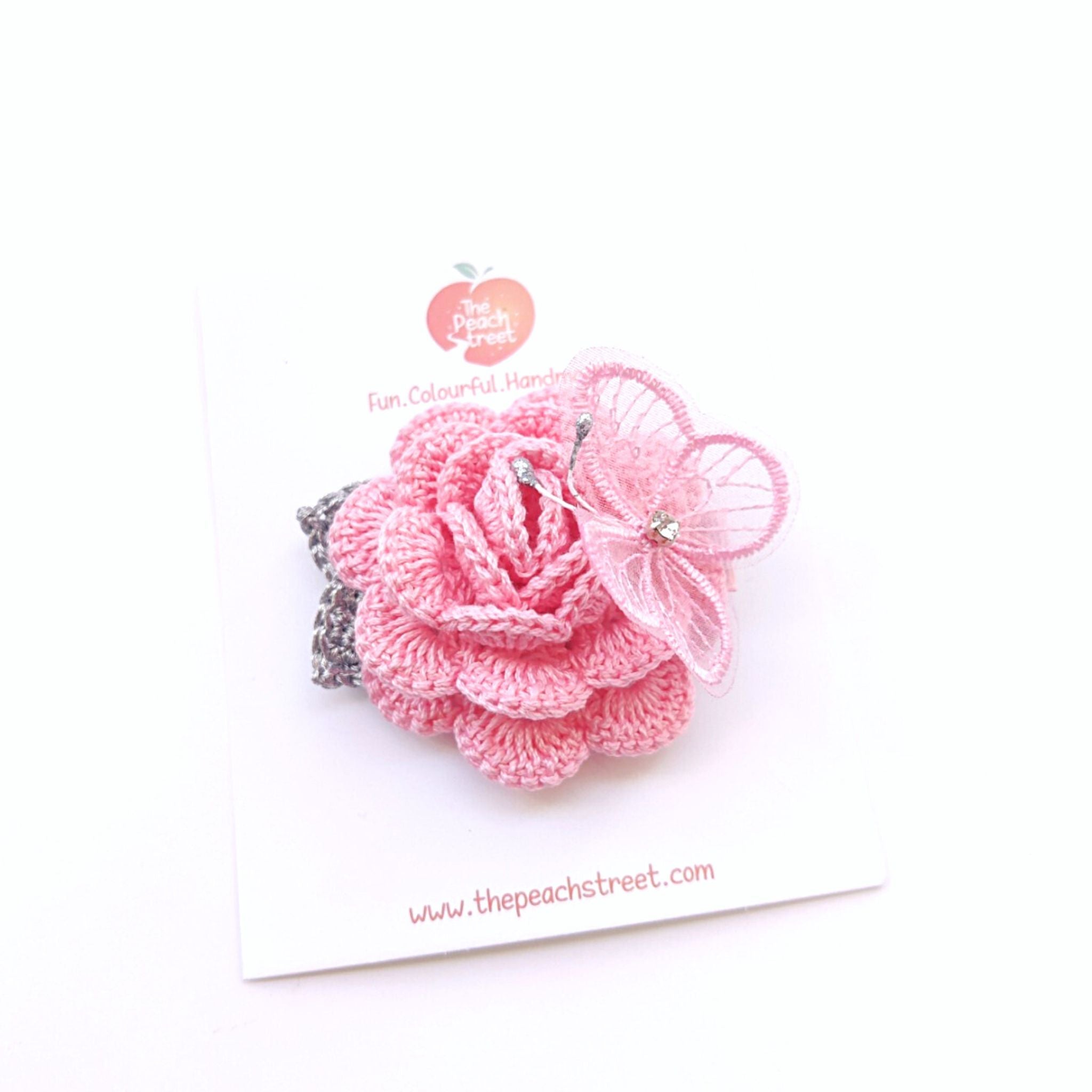 Crocheted Rose with Butterfly