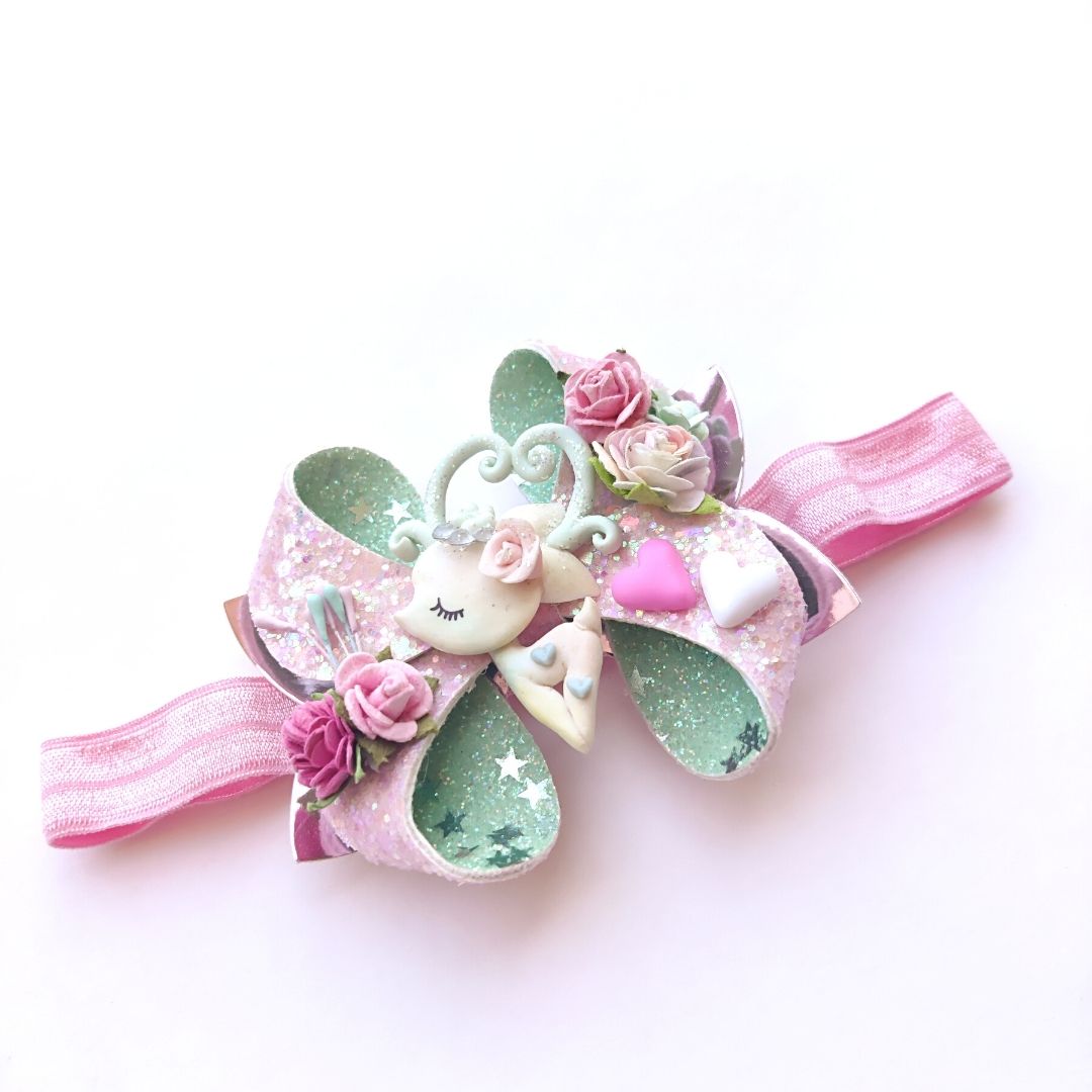 Lovely Deer Bow- Pink/Mint