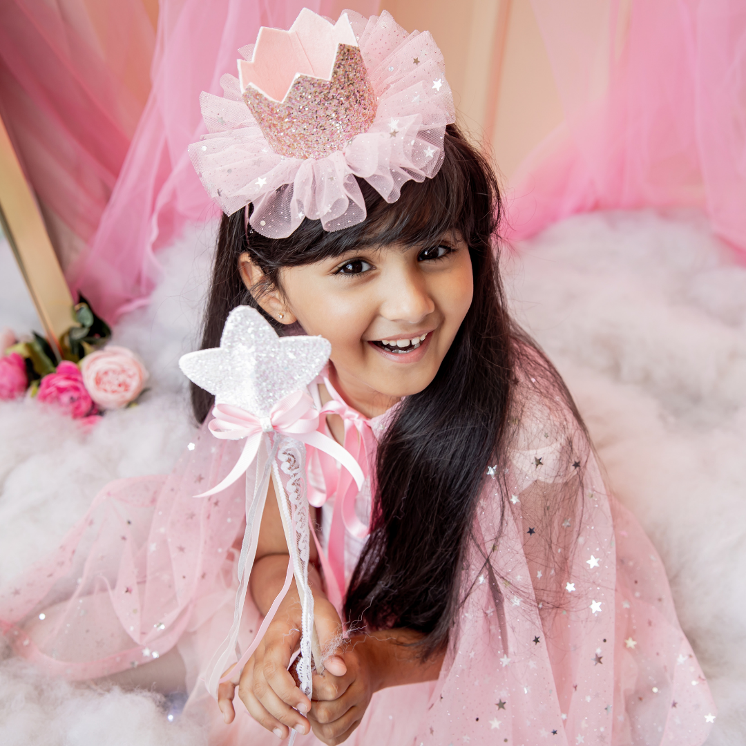 Magical Sparkly Cape/Wand/Crown- Baby Pink