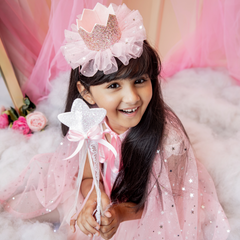 Magical Sparkly Cape/Wand/Crown- Baby Pink