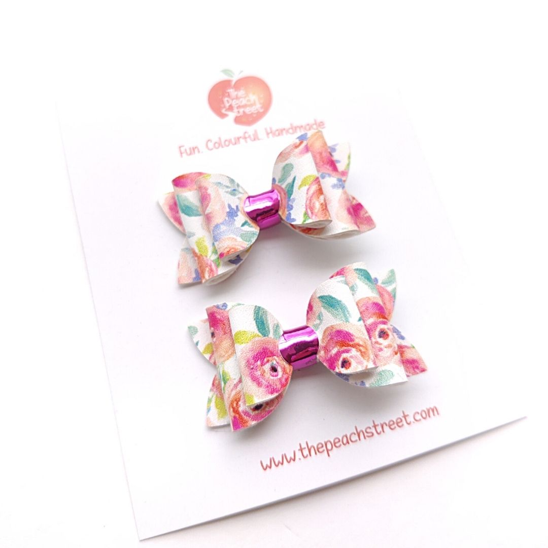 Floral Print Pigtail Bows