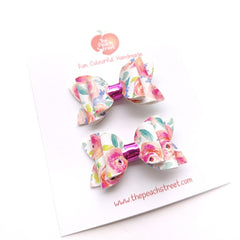 Floral Print Pigtail Bows